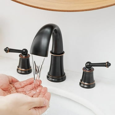 Widespread 8 inch Oil Rubbed Bronze Bathroom Faucet, Two Handles 3 Holes Sink Faucet Waterfall Spout Lavatory Basin Faucets, Vanity Bathroom Sink Faucet with Supply cUPC Lines