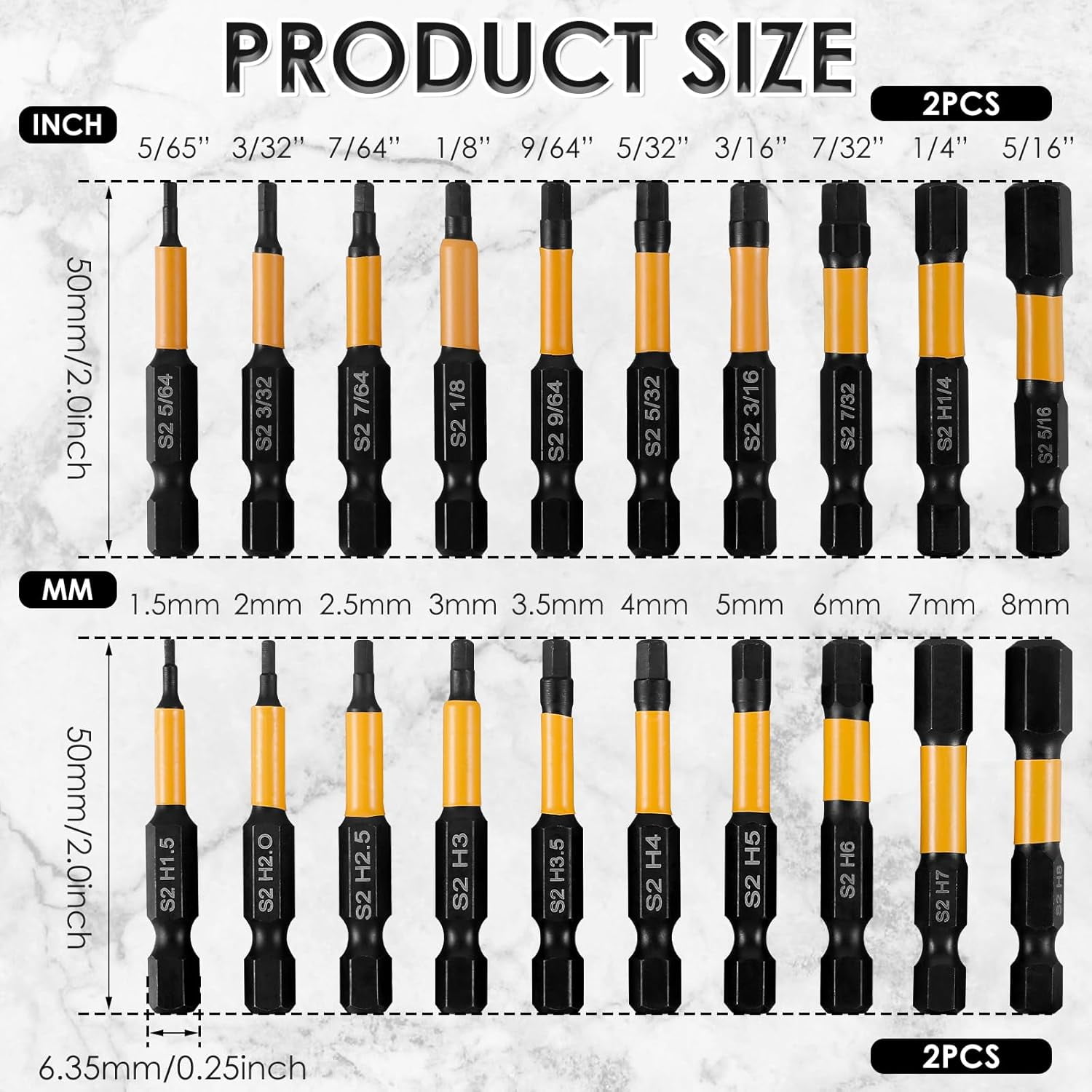 FRKSMD-40Pcs Impact Hex Head Allen Wrench Drill Bit Set S2 Alloy Magnetic 1/4inch Quick Release Shank Screw Driver Drill Bit for Home Repair