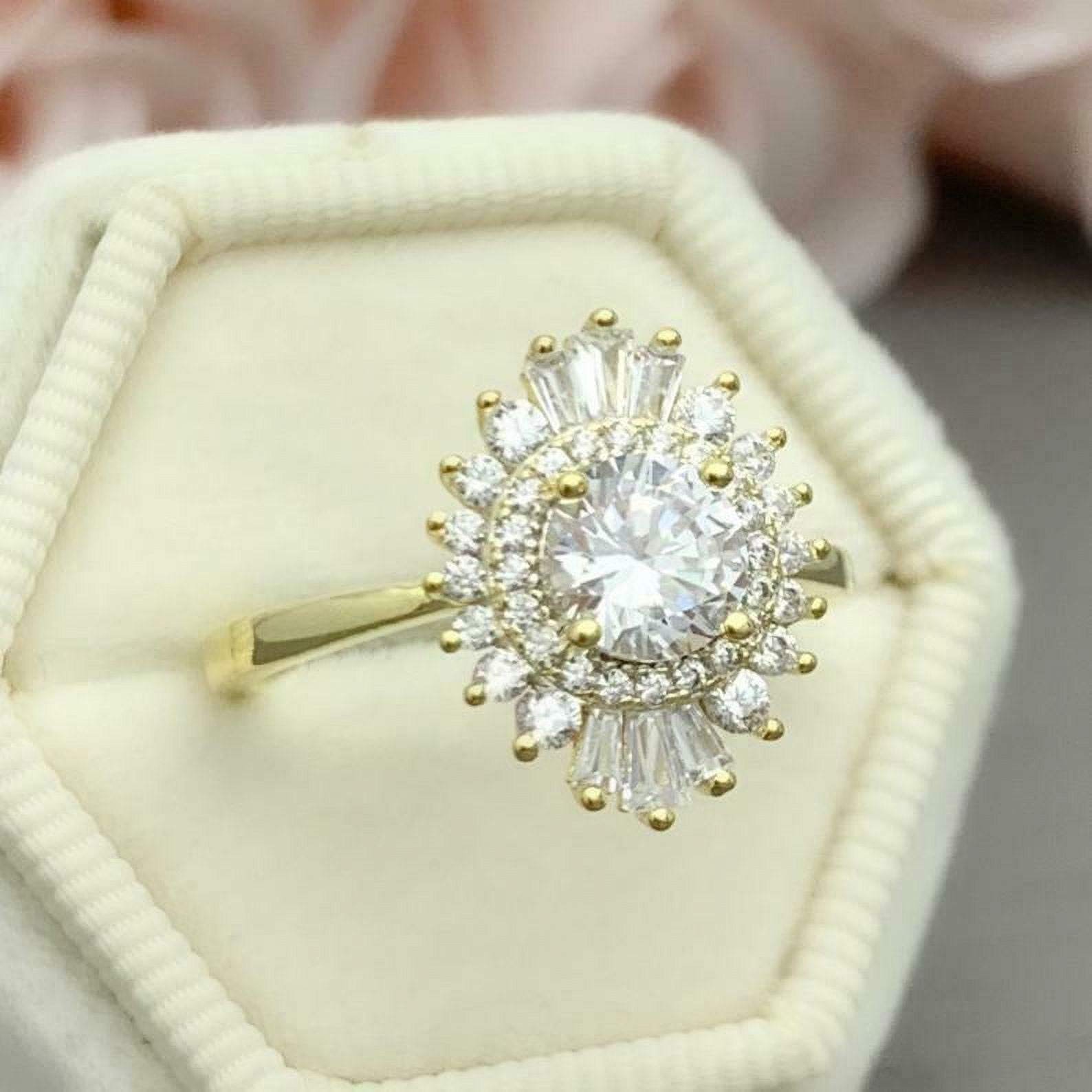 HeartsAndYou 2.1ct Engagement Ring for Women Round Cut Moissanite Ballerina Sunburst 18k Yellow Gold over Silver