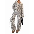 thumbnail image 5 of Women'S Striped 2 Piece Lounge Set Casual Long Sleeve T-Shirt Wide Leg Pants Matching Pajamas Set, 5 of 10