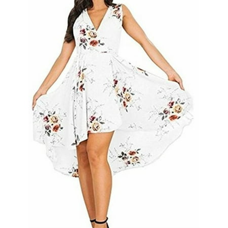 Maggy London Chiffon Dress - V-neck Batsleeve Flower Print Women Irregular Chiffon Dress