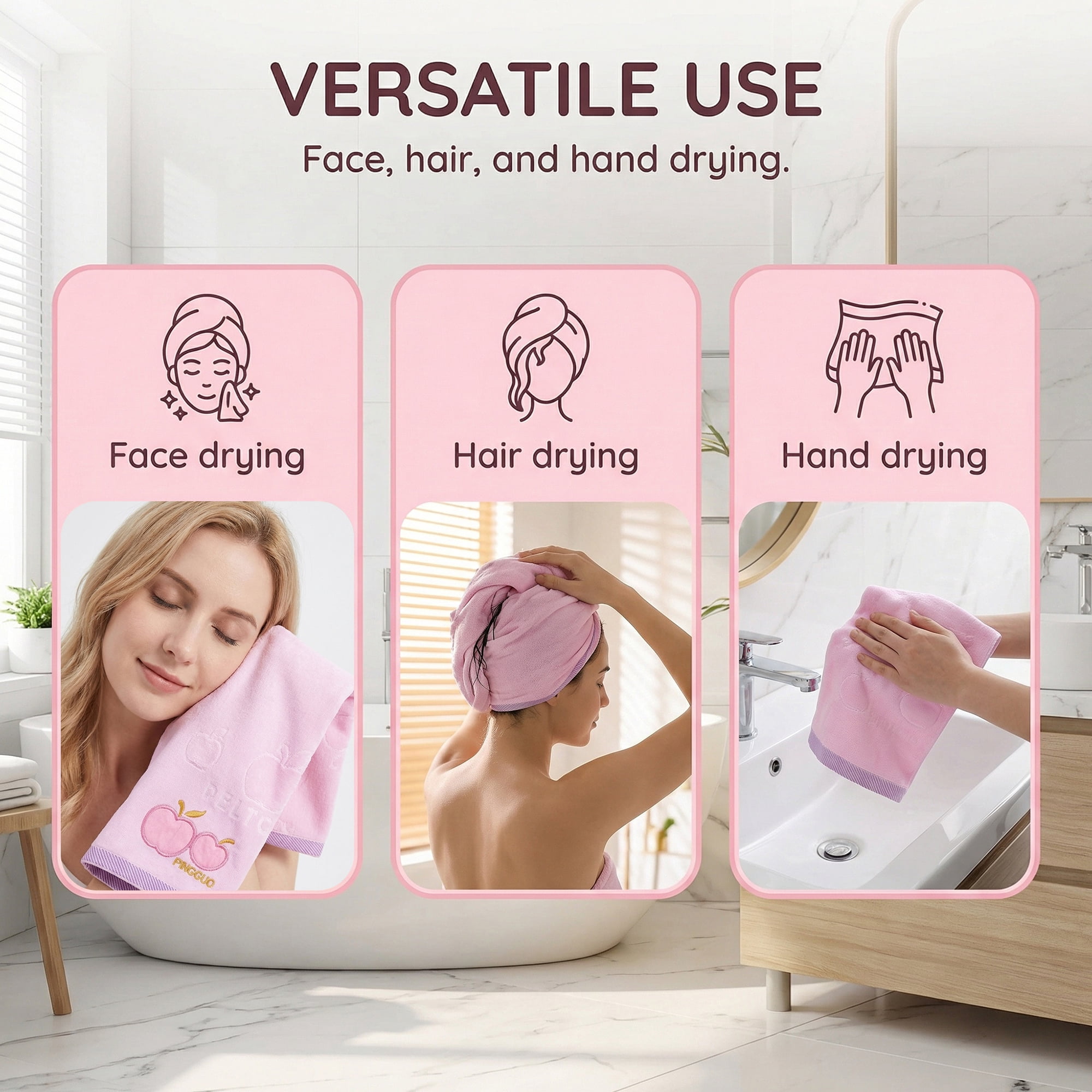 Unique Bargains Cartoon Embroidered 29" x 13" Soft Absorbent Hand Towels Pink 4pk