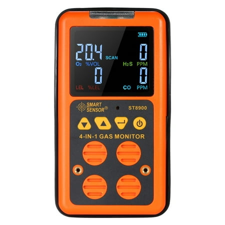 SMART SENSOR 4 in 1 Gas Detector H₂S and CO Monitor Industrial Digital Handheld Toxic Gas Carbon Monoxide Detector Carbonic Oxide Hydrogen Sulfide Gas Tester 0-999ppm with LCD Display Sound and (Best Handheld Carbon Monoxide Detector)