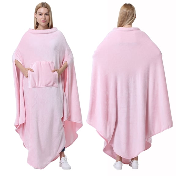 Catalonia Fleece Wearable Blanket Poncho for Adult Women Men, Wrap Blanket Cape with Pocket | Warm, Soft, Cozy, Snuggly, Comfort Gift, No Sleeves | All-Season, Gift Idea