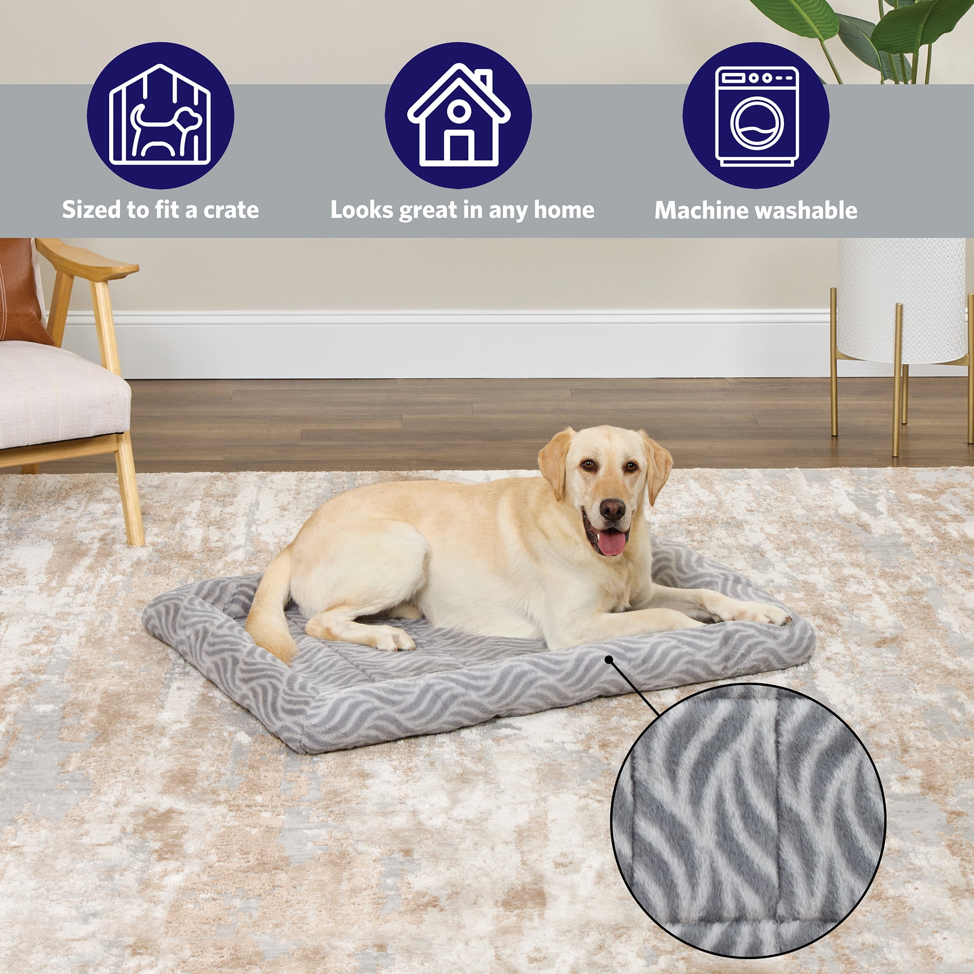 MidWest Homes for Pets 42 inch Gray Wave Pet Bed for Large Dogs with slip resist bottom