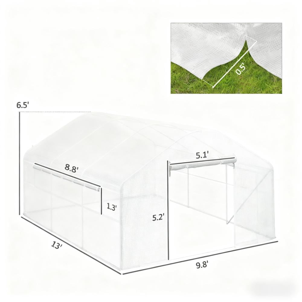 Greenhouse with Upgraded Galvanized Steel Frame and Large Windows, 13' x 10' x 6.5'