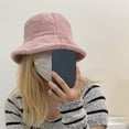thumbnail image 4 of D-GROEE Women Fisherman Hat Women's Winter Fisherman Hat Wide Brim Solid Color Thick Plush Flat Top Windproof Warm Decorative Foldable Lady Bucket Thermal Hat, 4 of 5