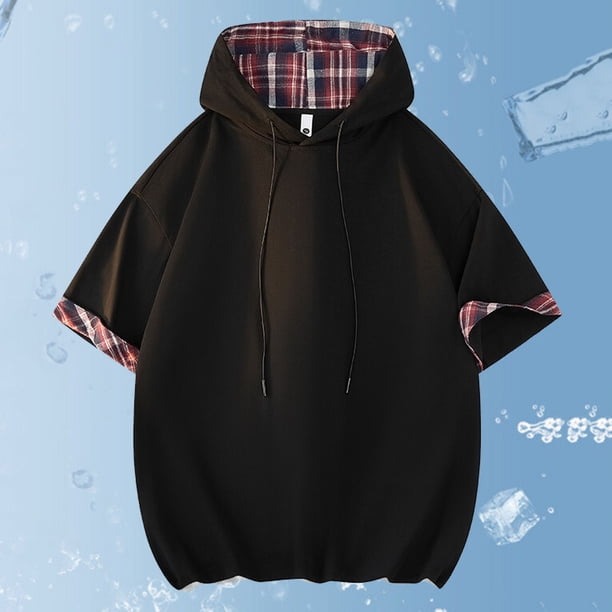 Blusa con capucha de manga corta para hombre, jersey informal con capucha, chaleco de poliéster con capucha de manga corta para hombre.