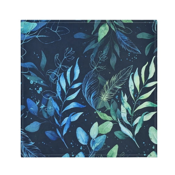 Iauyy Satin Napkins Set of 4- Leafage- Blue DIY Printing Decoration Cloth Napkin- Easy Care for Home/Party