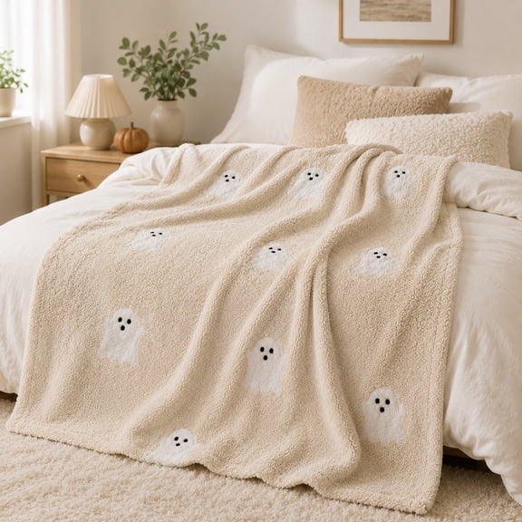 QuanTara Halloween Flannel Throw Blanket - 59"x39" Soft Polyester Halloween Blanket for Couch & Bed, Spooky Fall Decorative Sofa Cover for Living Room, 1 Pack