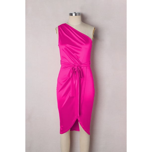 ABPHQTO Vestido cruzado de tulipán de un hombro con cintura anudada rosa para mujer