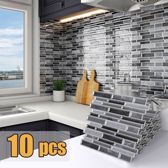 10 Sheets Peel and Stick Tile Backsplash, Kitchen Backsplash Self Adhesive Wall 3D Marble Tiles Peel and Stick