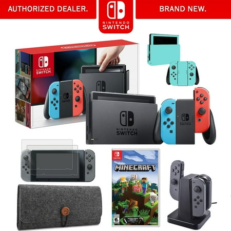 Red 10 Switch Box - Nintendo Switch 32GB Console (Neon Blue&Red) with Minecraft, Charging Dock & More