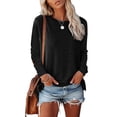 thumbnail image 1 of Blusa con cuello redondo Poliéster Manga larga Color puro Mujer Top holgado con bolsillo, 1 of 5