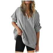 Airpow on Clearance Womens Fall Long Sleeve Hoodies Fashion Women's V-Neck Pullover Tops Long Sleeve Hooded Blouse Sweatshirt Hoodies Sweaters For Women Trendy