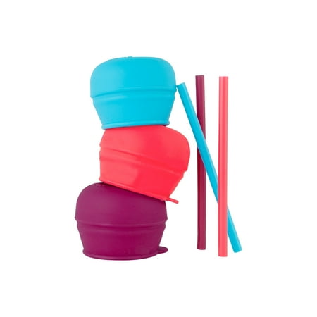 Boon Snug Silicone Sippy Cup Lids & Straws Make Any Cup A Sippy Cup, Pink, Purple & Blue, 3