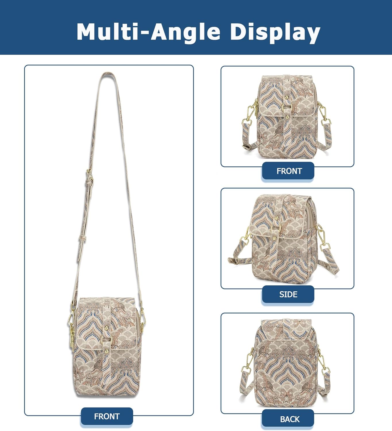 Kwuty Vintage Crossbody Phone Bag for Women, Small PU Leather Shoulder Purse and Handbag with Tassel&Rivet Decoration