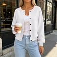thumbnail image 6 of Admvng Women's Cardigan Crew Neck Button Down Waffle Knit Long Sleeve Pocket Cropped Sweater Jacket, 6 of 7