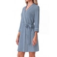 thumbnail image 3 of JWD Womens Waffle Wrap Robe V Neck Tie Waist 3/4 Sleeve Lounge Nightgown Soft Sleepwear Light Blue L, 3 of 5