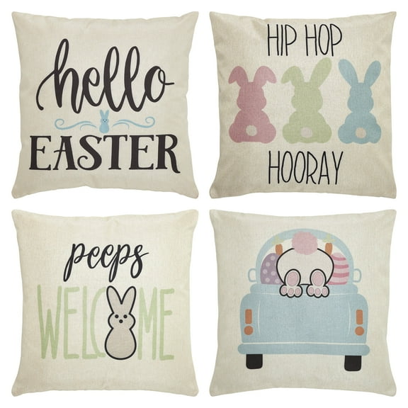 VHC Brands Easter Greetings Pillow Cover Set of 4 16Lx16W