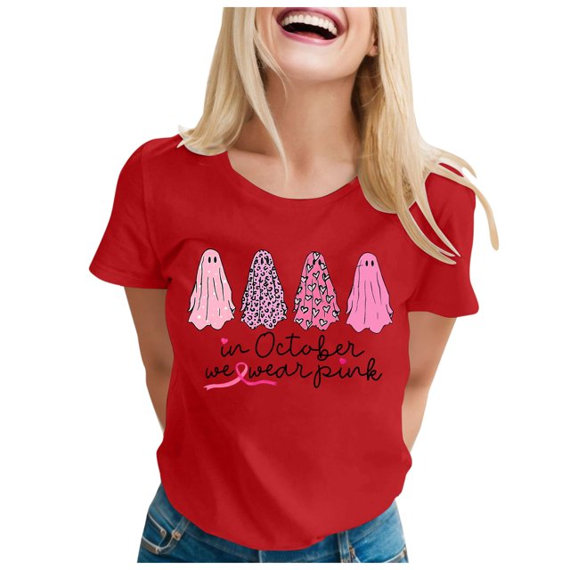 YDLCAFD T shirt In October We Wear Shirt For Women Cancer T Shirt Short Sleeve Ribbon Tee Tops