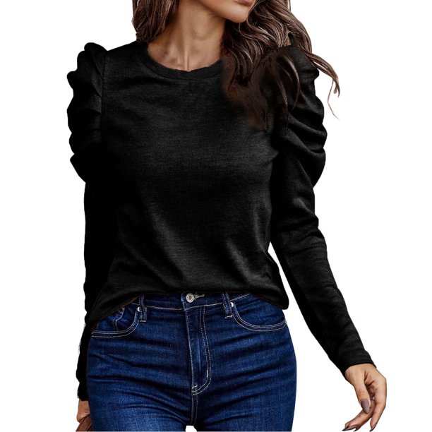 Blusa informal de manga larga con cuello redondo y botones para mujer, poliéster, para primavera/otoño, tallas S-XXL