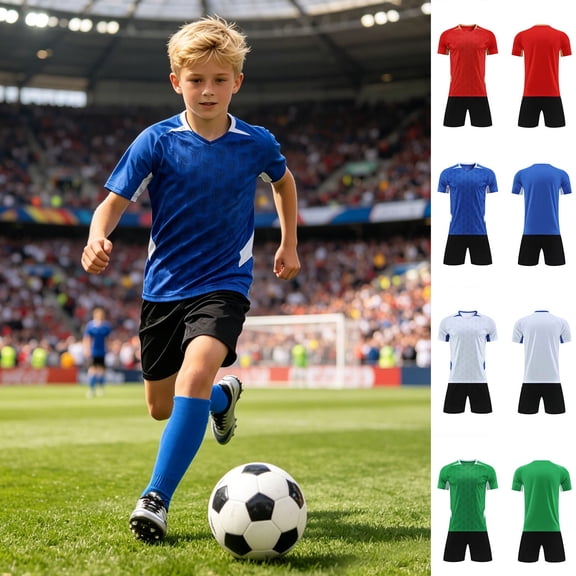 Boys Summer Outfits Football Uniform 2 Piece for Competition and Training Boys' Clothing Sets Blue 5-6 Years