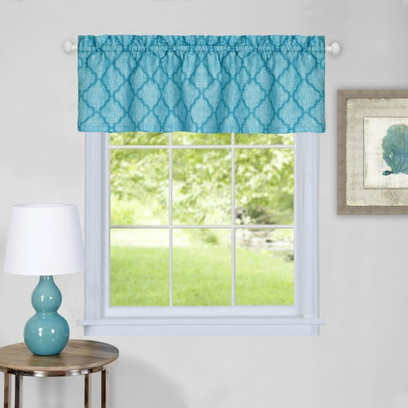 Huxley Window Curtain Tier Pair and Valance Set - 58x24 - Turquoise