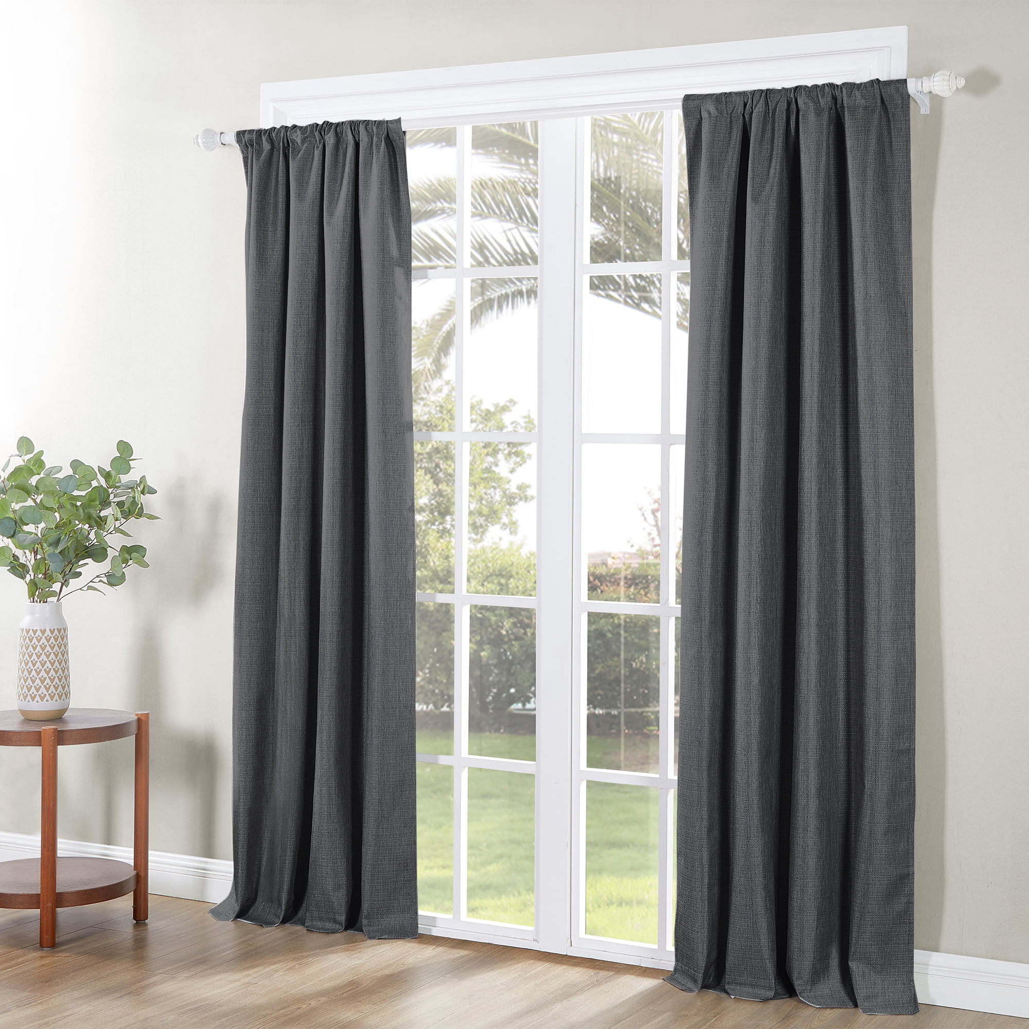 Ecologee Wakefield Textured 100% Blackout Rod Pocket Indoor Curtain Panel Pair, Charcoal, 37" W x 84" L