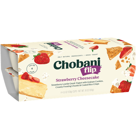 Chobani Flip Low-Fat Greek Yogurt Strawberry Cheesecake 4.5 oz 4 Pack
