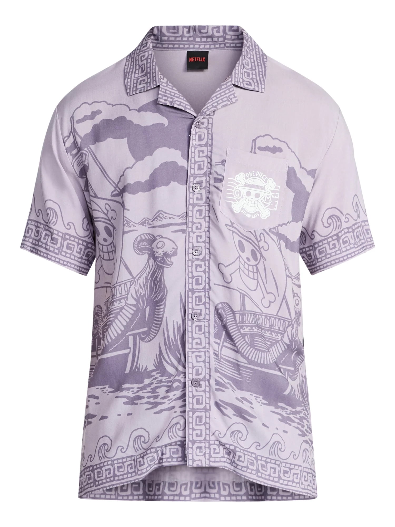 One Piece, Men's & Big Men's Graphic Button-Up Shirt, Straw Hats, Sizes XS-3XL