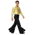 thumbnail image 4 of Men Shiny Metallic Shirt and Flared Pants Set, 70s Disco Outfit, Long Sleeve Button‑Down Shirt and Bell Bottom Trousers for Halloween Cosplay Theme Party, 4 of 5