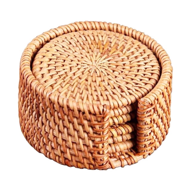 Mantel individual redondo de ratán natural tejido a mano, posavasos, mantel individual para tazas, incluido 8cm