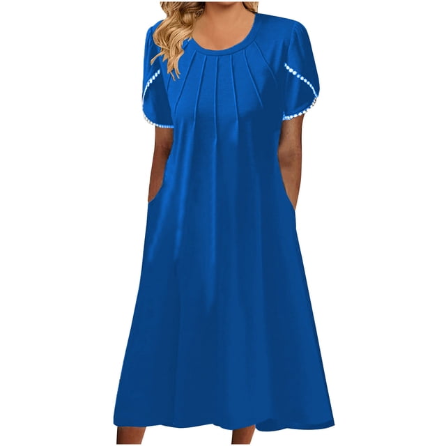 QIPOPIQ Robes pour Femmes avec Poches Manches Courtes Robes Décontractées Tendance Robe d'Été Aguichant Robe à Col en V Robe à Imprimé Offres 2023