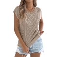 thumbnail image 3 of Women Round Neck Sweater Vest Sleeveless Summer Casual Shirts Knit Tank Top Khaki XL, 3 of 9
