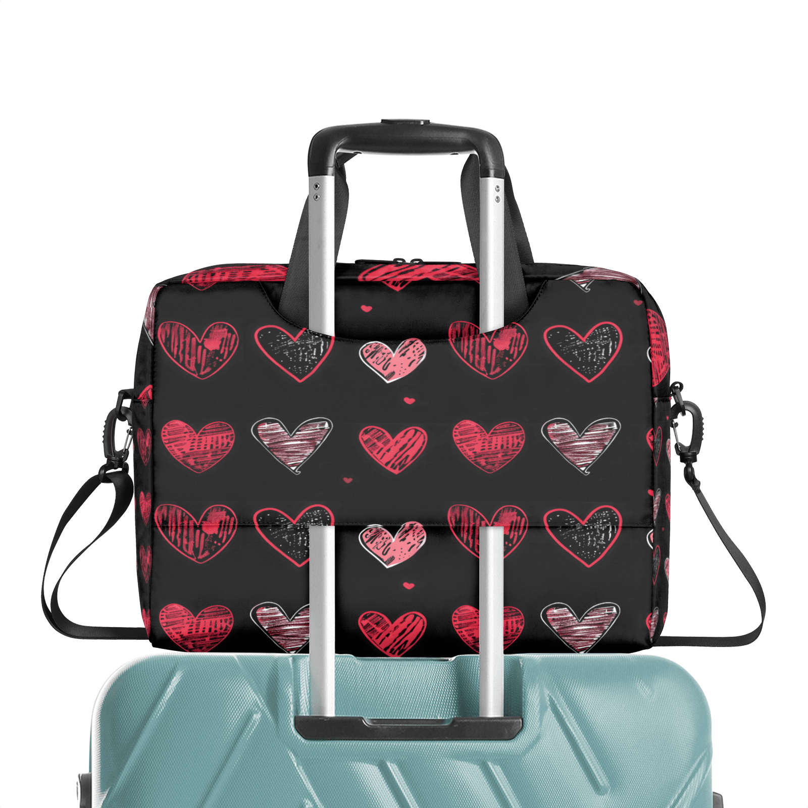 Herdesigns Valentine's Day Black Red Heart Laptop Bag for Women Men, Computer Case Briefcase Messenger Bags, 15-15.6 inch Laptop Sleeve Shoulder Bag