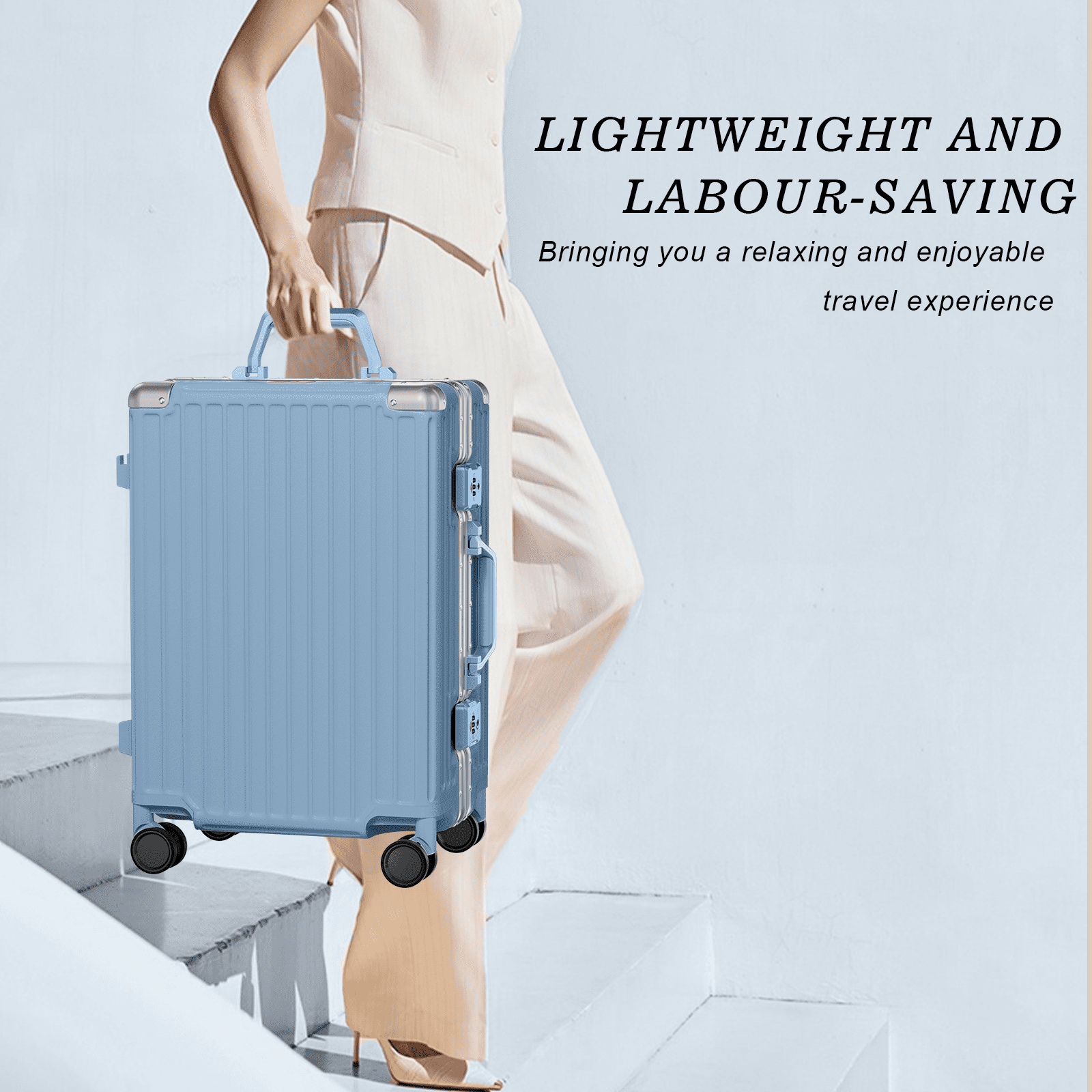 Checked Luggage PC ABS Aluminum Frame Hardside Zipperless Suitcase with Wheels TSA Lock 24 inch Blue