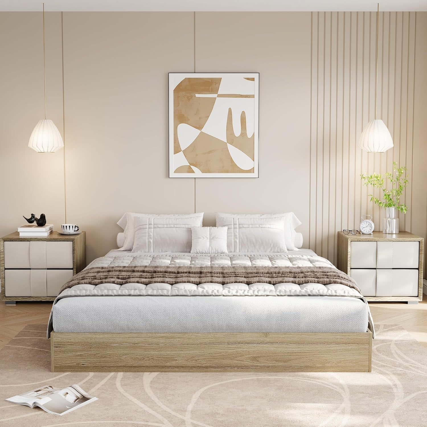 CazToi King Size Wood Platform Bed Frame No Headboard Design with Wood Slat Support No Box Spring Needed