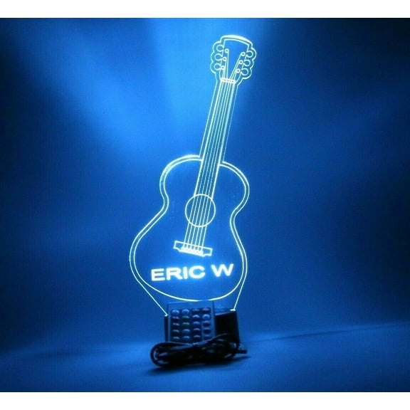 Guitar Night Light Up Table Lamp LED Personalized Name Engraved Acoustic Lap Guitars Music Instrument, Our Newest Feature - It's Wow, with Remote, 16 Color Options, Dimmer, Free Engraved, Great Gift