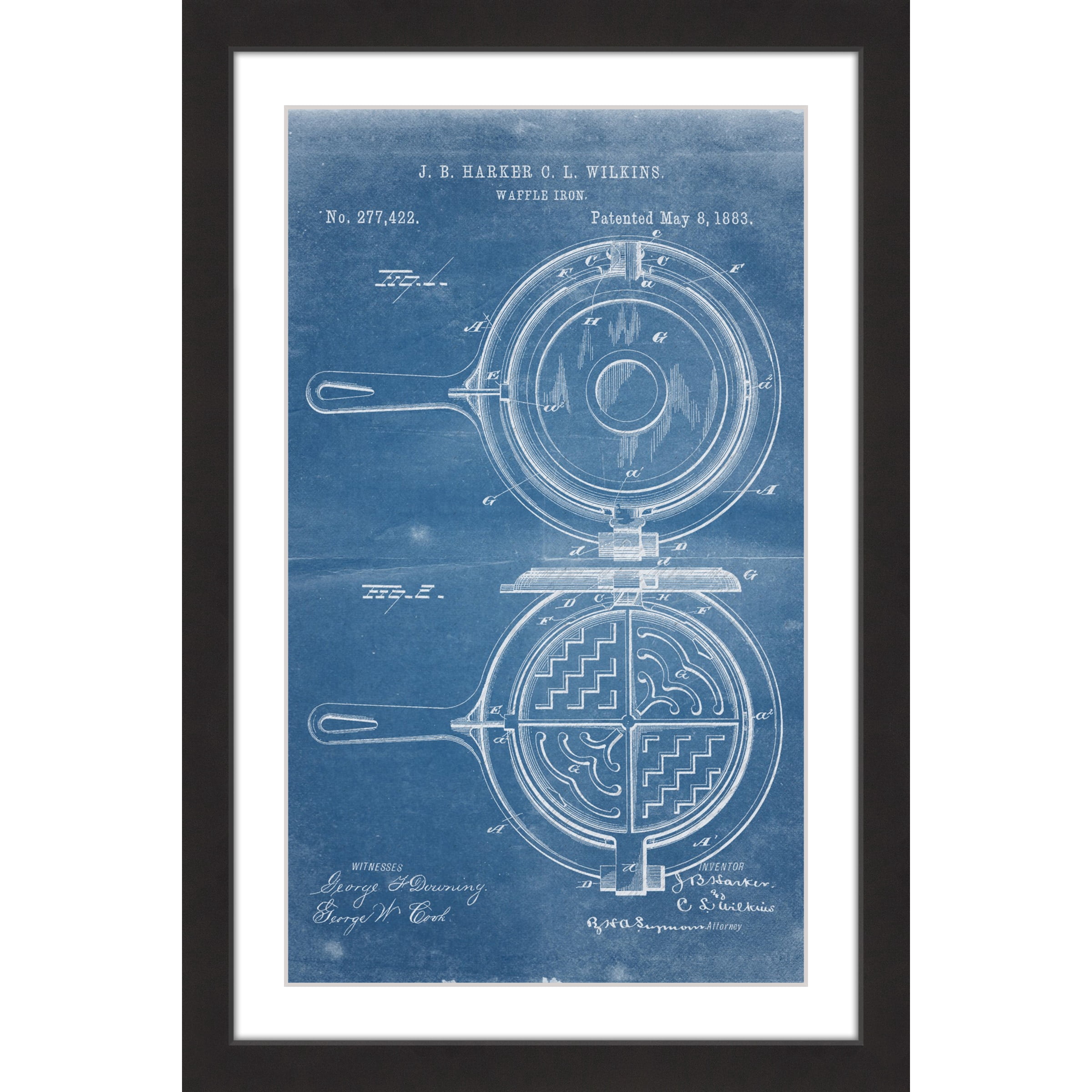 "Waffle Iron 1883 Blueprint" Framed Painting Print