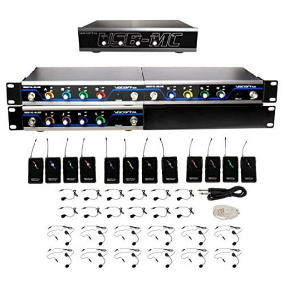 VocoPro USB-PLAY-12 12-Channel Wireless Headset/Lapel Mic System with USB Interface Package, 902-927.2mHz
