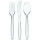 thumbnail image 1 of Juego de cubiertos de plástico transparente 300 | Utensilios de plástico desechables | 100 tenedores de plástico, 100 cucharas de plástico, 100 cuchillos de plástico | Juego de cubiertos de plástico, 1 of 6