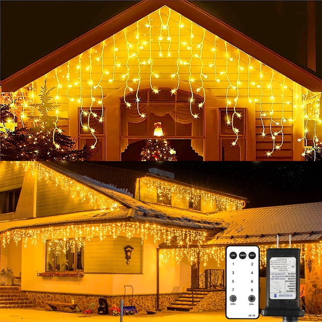 Luces Icicle Lights Blingstar de 15 m, 440 LED, blanco cálido, 8 modos, para exteriores