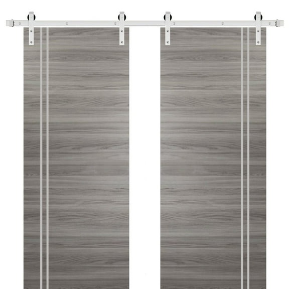 Sturdy Double Barn Door 36 x 80 inches with | Planum 0310 Ginger Ash with Frosted Glass | Stainless Steel 13FT Rail Hangers Heavy Set | Solid Panel Interior Doors