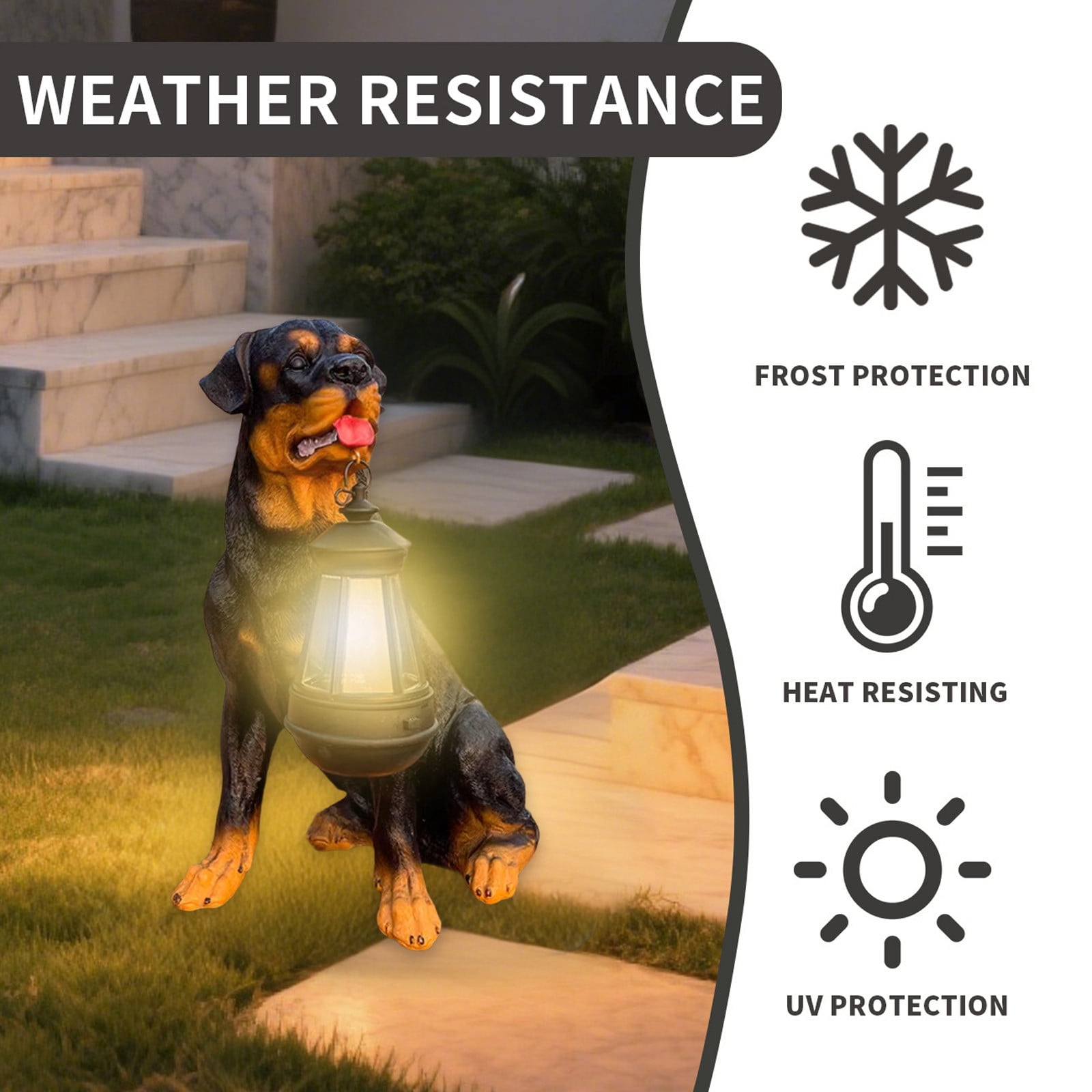 Sylchomon Solar Powered Dog Statue LED Light Outdoor Garden Decor Rechargeable Resin Yard Ornament Weatherproof Hanging Lantern Pet Design