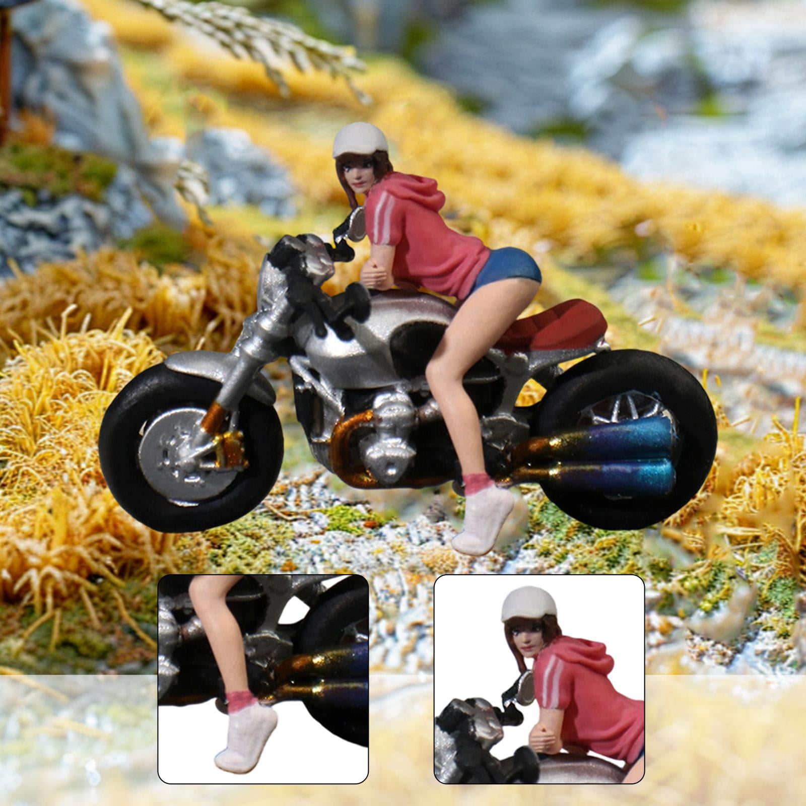 1 Piece Miniature Figure Motorcycle Rider Resin Painted Ornament for Women DIY Model Diorama