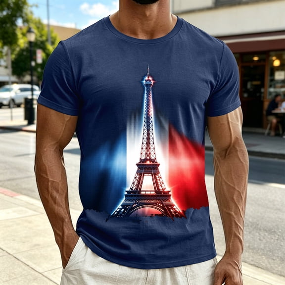 French Print Short Sleeve T Shirt Casual Summer Top