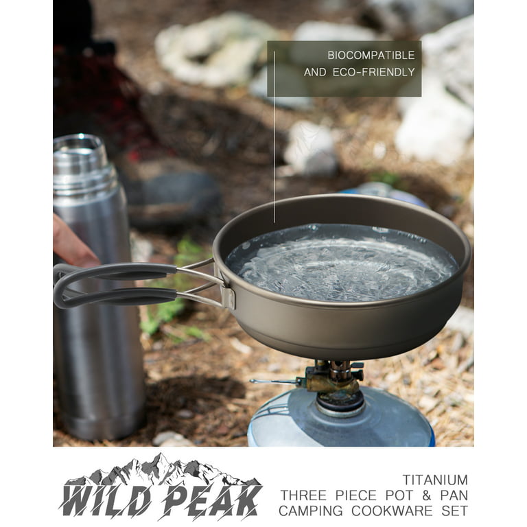 EDC Titanium Pot And Frying Pan 3 Piece Camping Cookware With Folding Handle