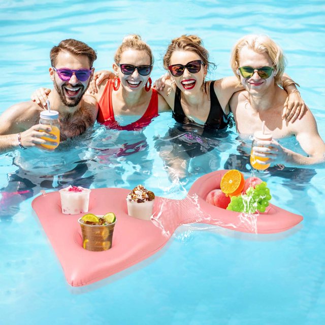 Xihbxyly Barra de Hielo Inflable, Bandeja Flotante para Bebidas con Orificios para Vasos, Construcción de Pvc Resistente, Fácil de Inflar y Desinflar, Ideal para Fiestas En La Piscina, Días de Playa