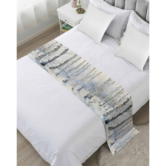 Christmas Tree Bed Runner for Twin Size Bed, White Winter Xmas Snowflake Bedspread Protector Slipcover Bed Scarf for Foot Bed Runners & Scarves for Bedroom Hotel Wedding Room 71x20 Inches